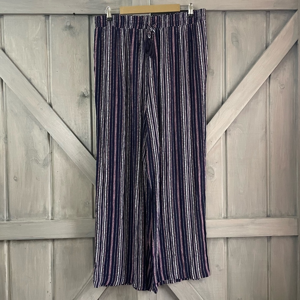 Knox Rose Boho Flowy Wide Leg Striped Pant‎ with Tassel Size XL